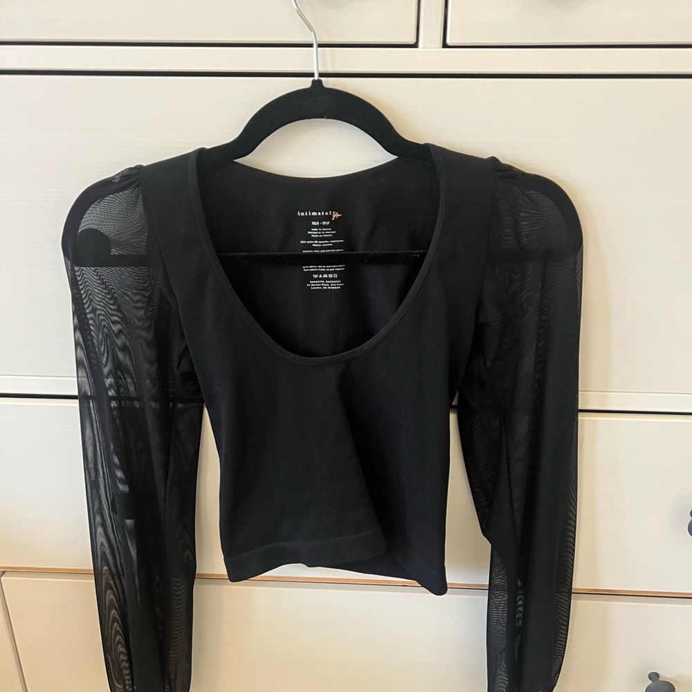 Free People Black Mesh Sleeve Blouse